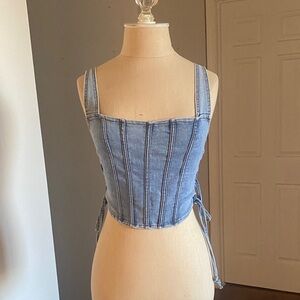 Chic Denim Blue Crop Top